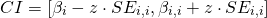  \begin{equation*} CI = [ \beta_{i} - z \cdot SE_{i,i}, \beta_{i,i} + z \cdot SE_{i,i} ] \end{equation*} 