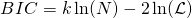  \begin{equation*} BIC = k \ln(N) - 2\ln( \mathcal{L} ) \end{equation*} 